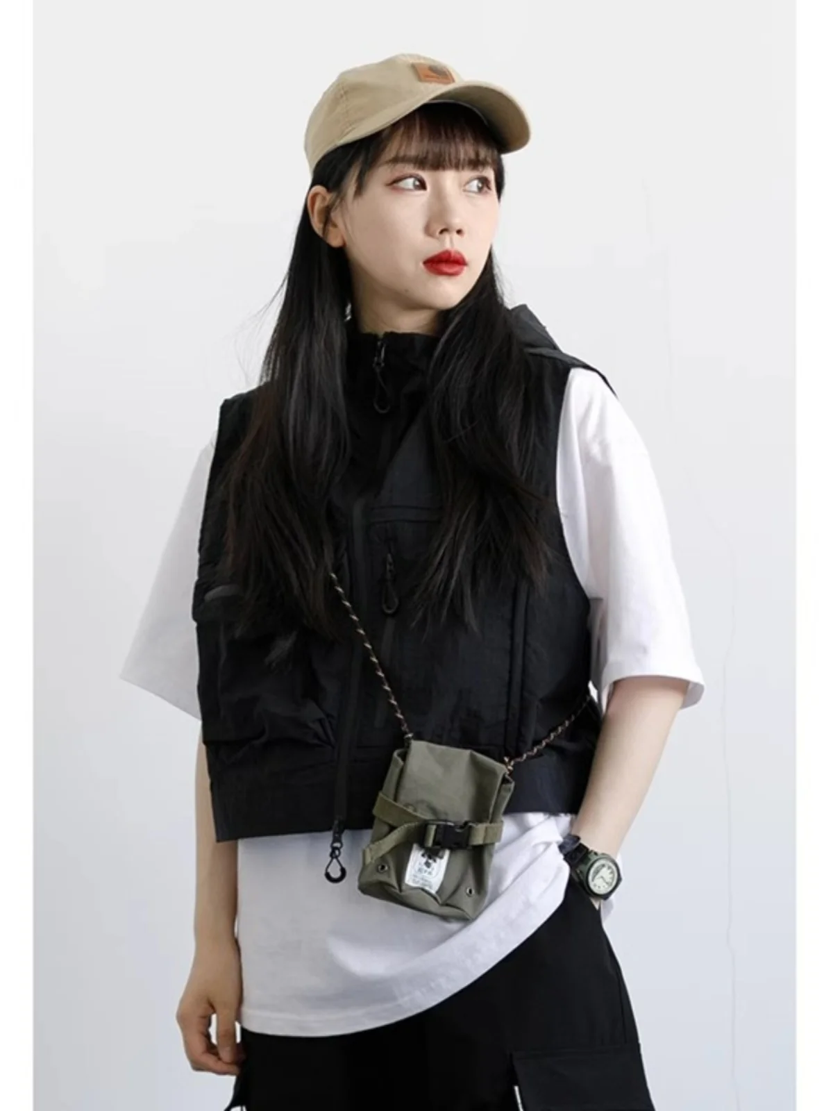 

Уличная спецодежда, жилет ex Loose Functionali, дизайн на молнии с капюшоном, многоэтажный повседневный жилет, стандартная посадка, молодежная культура