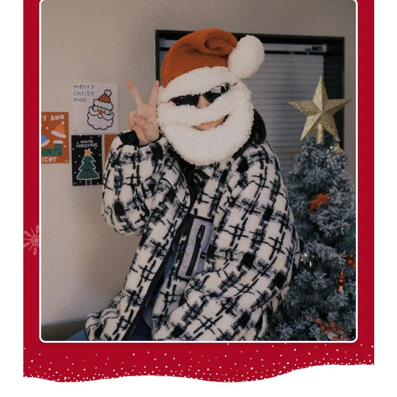 لطيف قبعة عيد الميلاد سانتا كلوز تأثيري حلي للجنسين اللحية أفخم قبعة ديكور ملحق عيد الميلاد قناع حفلة هدايا للأصدقاء الأسرة