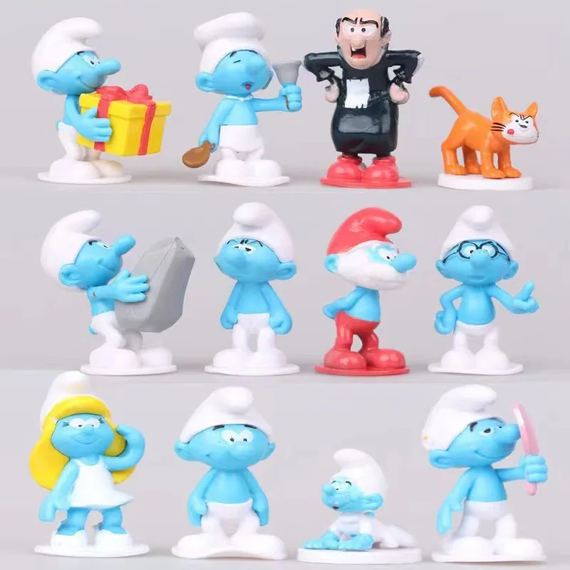 12-Piece Set Anime Smurfs Figure Christmas Birthday Cake Toy Movie Cartoon Decoration Action Collection Model Ornaments Kid Gift