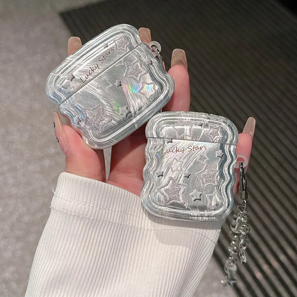 Funda con gradiente de plumas y estrellas brillantes para Apple Airpods Pro 2nd 1 2 3, funda a prueba de golpes con llavero colgante de estrella
