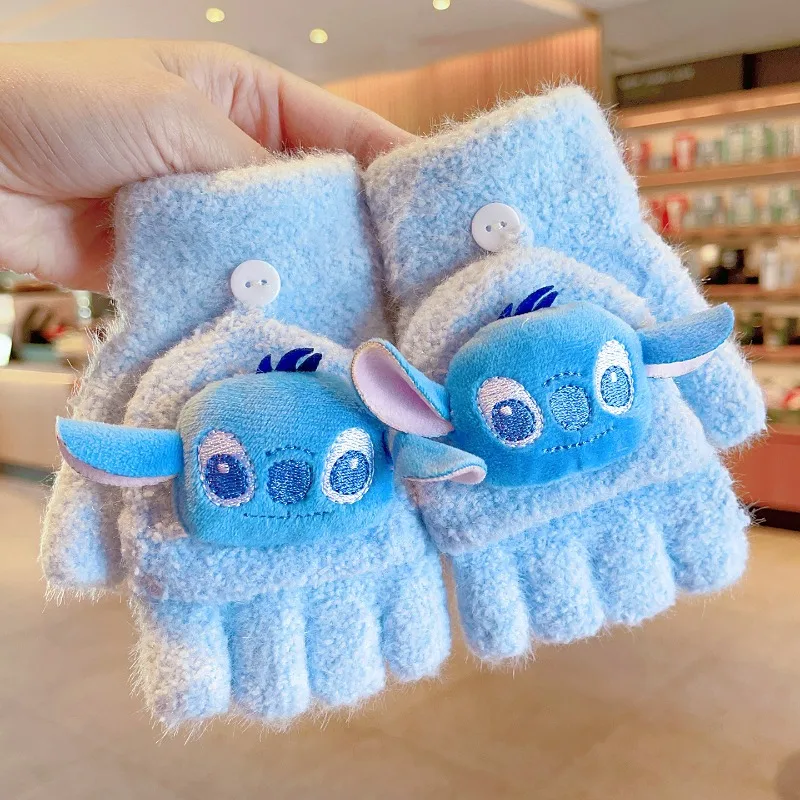 Cute Disney Stitch Gloves Fashion Cartoon Angel Autumn Winter Warm and Windproof Finger-separating Child Gloves Boys Gifts Gifts