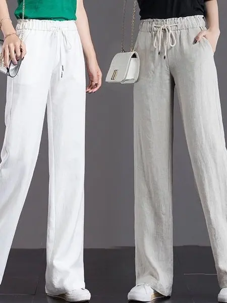 

Loose Dad Wide Leg Pants Straight Casual High Waist Pure Color Women's Loose Trousers Artistic Commute Style Other Material
