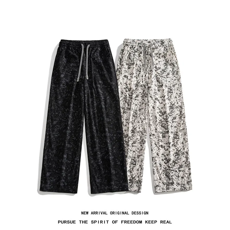 Loose Casual Pants Men's Trendy Wide Leg Corduroy Dyed Loose Fit Autumn New Straight Leg Pants Comfortable Elastic Waist