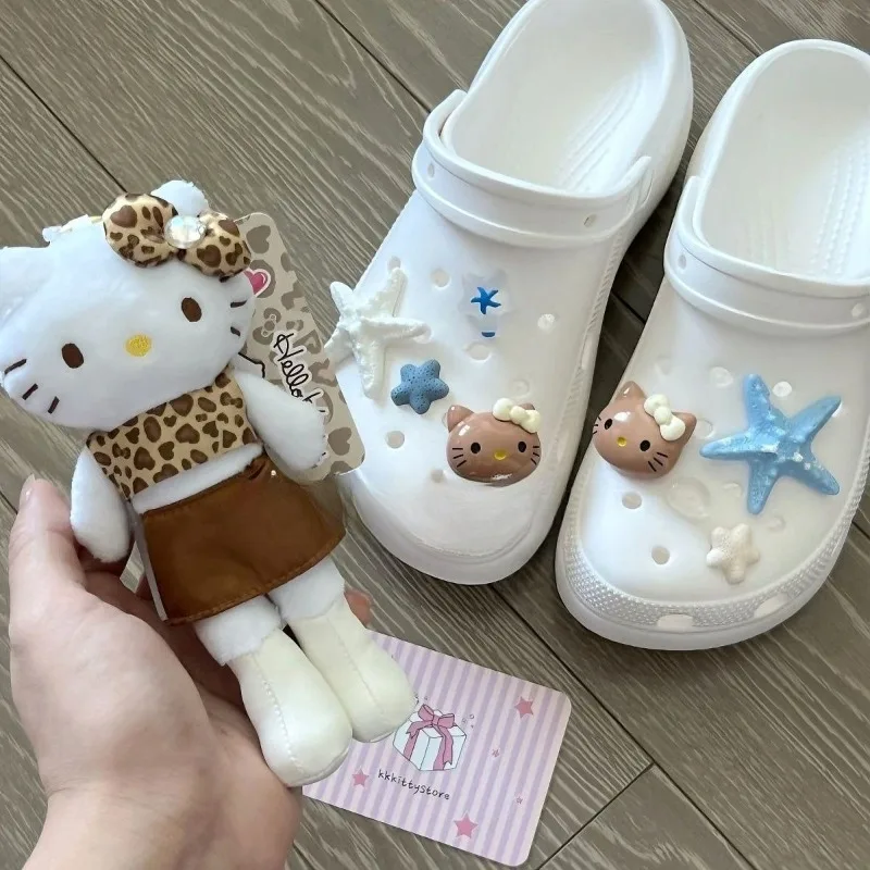 Cute Sanrio HelloKitty Summer Croc Charms Starfish Ocean Flower Diy Shoe Accessories Beach Black Skin Kawaii Cute Anime Gifts - view 4
