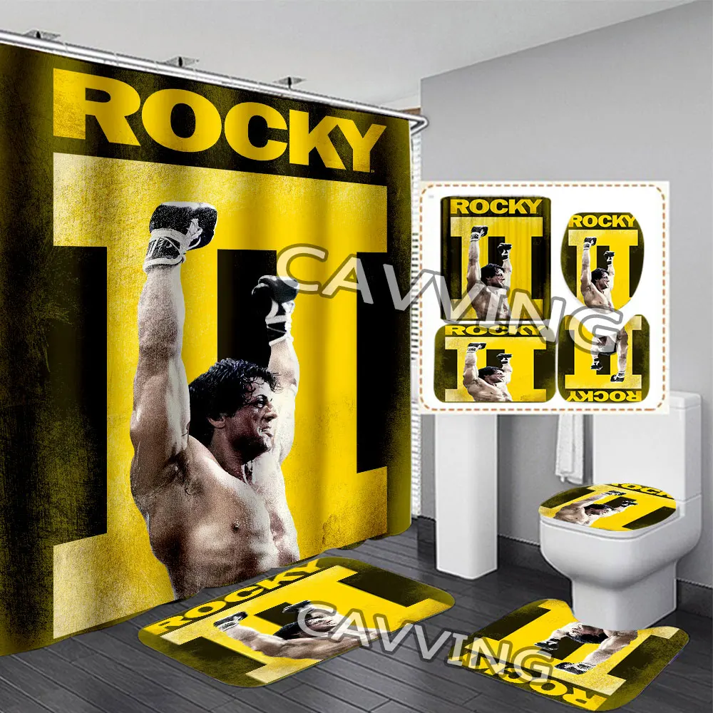 ROCKY BALBOA 3D Shower Curtains Waterproof Bathroom Curtain Anti-slip Bath Mat Set Toilet Rugs Carpet  Home Decor  H03