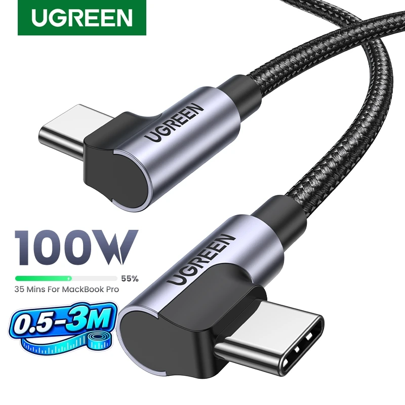 Ugreen 90 graus pd100w usb c para usb c cabo de carregamento para iphone 17 samsung macbook ipad carregador rápido 4.0 pd cabo de carregamento rápido