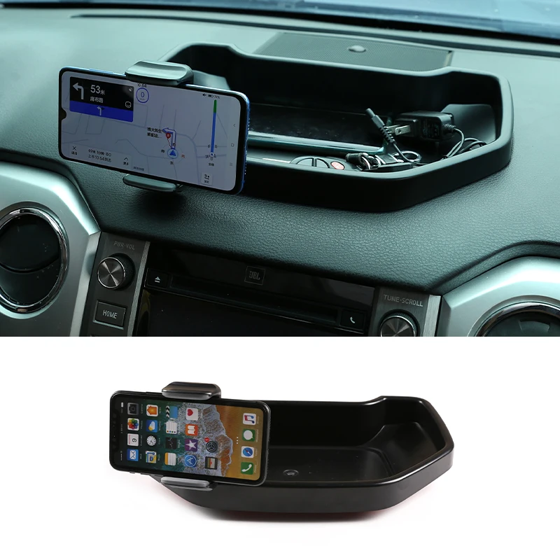 

ABS Black Central Control Dashboard Phone Holder Storage Box Phone Holder Tray For Toyota Tundra 2014-2020 Car Accessories