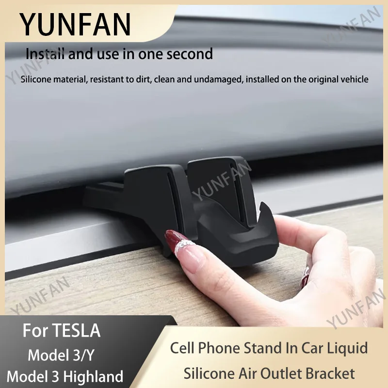 For Tesla Model 3 Model Y Highland 2017-2025 Liquid Silicone Rubber Car Phone Holder No trace Clip-on For Dashboard Air Vent
