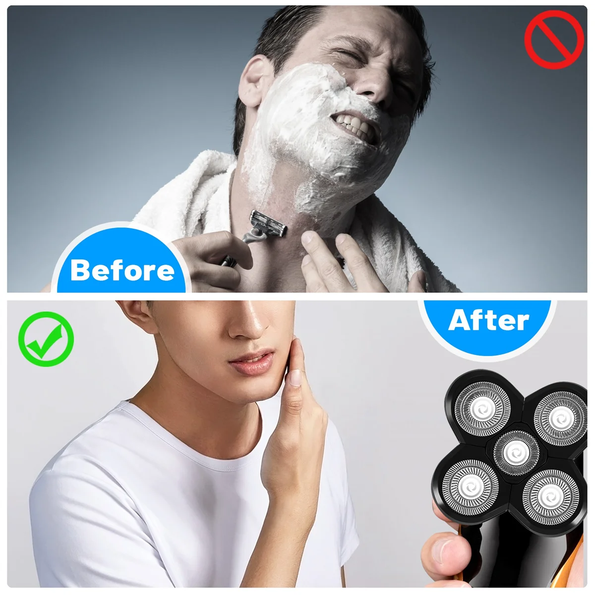 Teste di ricambio per rasoi elettrici 5D Teste di lame di rasoio Calde per lame di ricambio Rasoi per testa calva per uomo (Grigio)