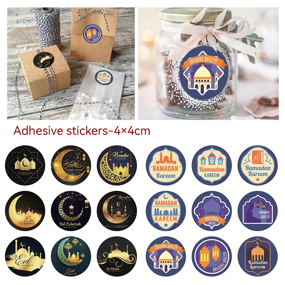 90Pcs EID Mubarak Stickers Gift Bag Candy Box Seal Lables Ramadan Kareem Paper Sticker Islamic Muslim Party DIY Decoration