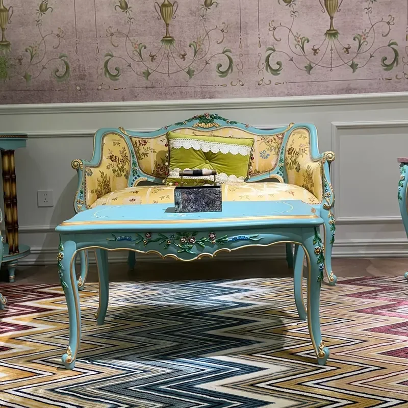 Rococo Chateau Romantic Hand Painted Floral Gilded Cabriole Scalloped Mansion Salon Cocktail Coffee Center Table