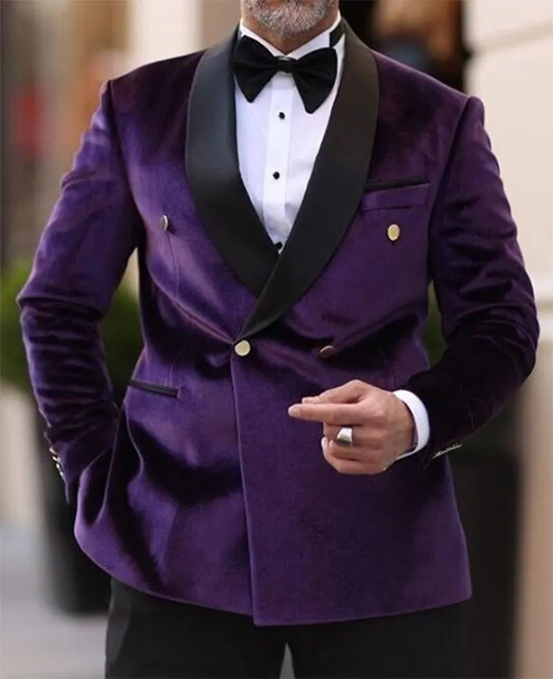 2024 New Suit Jacket Men's Business Casual Velvet Blazer Shawl Lapel Contrast Color Double-breasted Pocket Blazer Men's Clothing