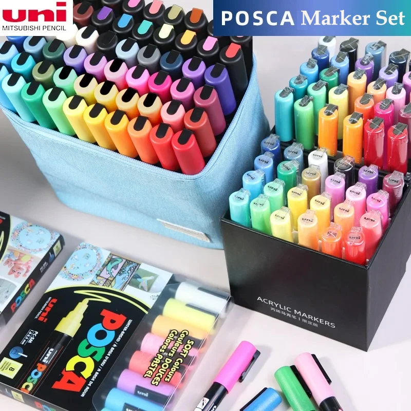 Japan UNI POSCA Acrylic Paint Marker PC-1M PC-3M PC-5M Advertising Poster Graffiti Note Pen Rock Painting Marking Art Supplies