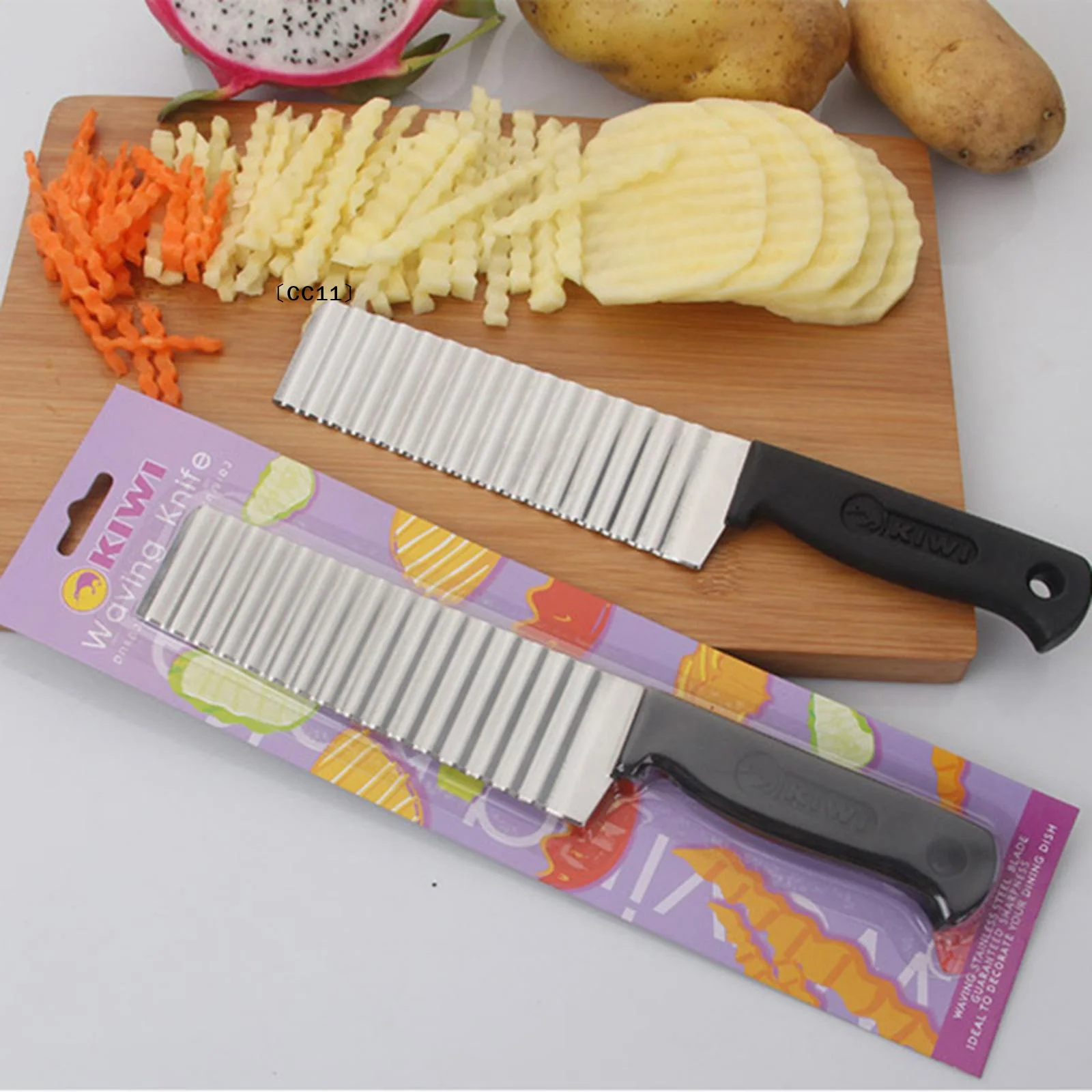 Stainless Steel Corrugated Knife Anti Slip Handle, Cutting Potatoes In The Kitchen〔CC11〕