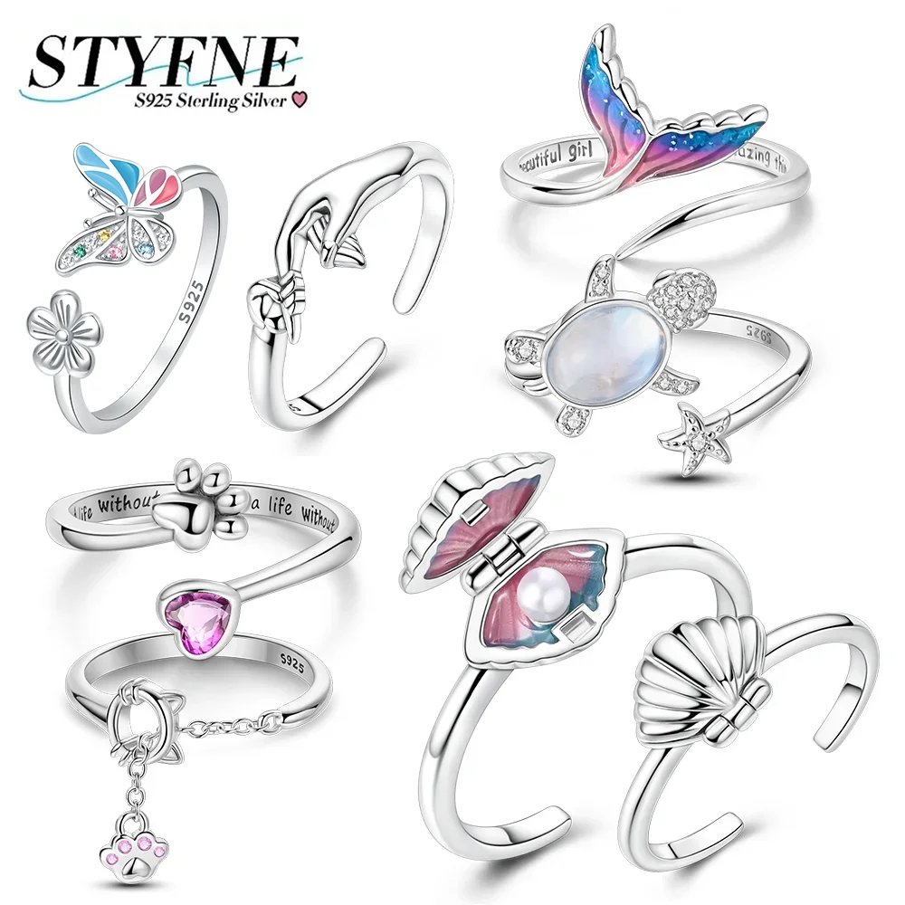 Ring 925 Silver Animal Series Cat Claw Magic Glass Cat Elephant Fishtail Turtle Shell Original Rings for Women Jewelry Gift