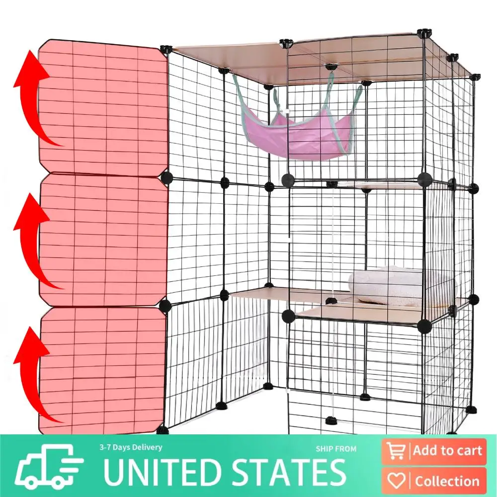 

3-Tier Detachable Cat Cage W/ Hammock & Bed Cats Wire Kennel Crate Ideal Large Exercise Place Ideal for 1-3 Cats