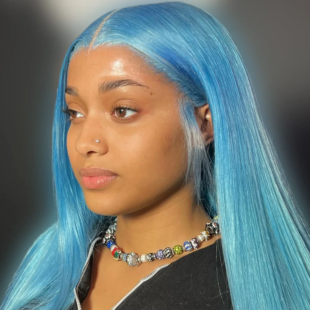 40 بوصة 100% الدانتيل الجبهة باروكة من شعر طبيعي أزرق مستقيم 613 الملونة البرازيلي قبل نتف شفافة 13x6 13x4 الدانتيل شعر مستعار أمامي #4