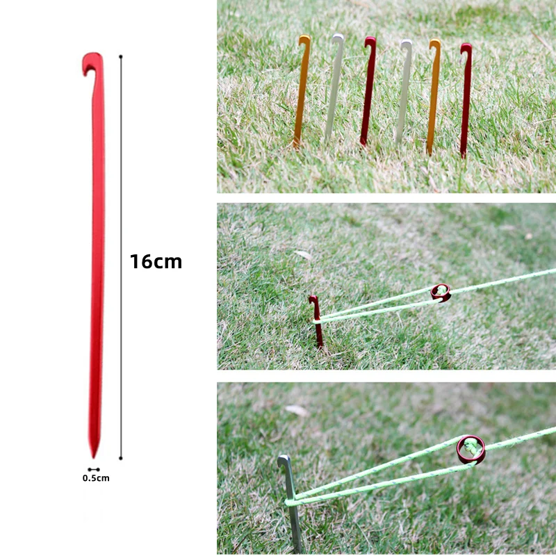 6 Pcs Space Aluminum Tent Pegs 16cm Camping Awning Tent Stakes Heavy Duty Galvanized Non-Rust for Outdoor Hiking Backpacking