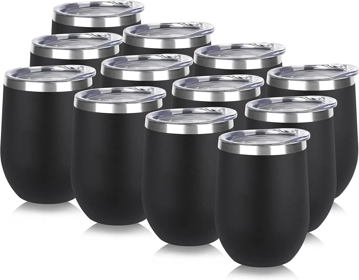 

12oz Insulated Stainless Steel Tumbler Set of 12 with Lids, Double Wall Travel Coffee Cups, Black