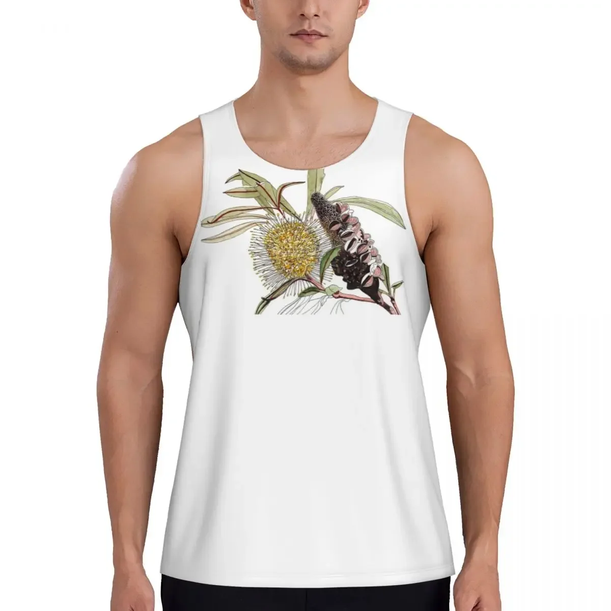 Quick Dry Banksia Flower Pod Australian Flora Yellow Gym Tank Muscle Sleeveless Shirt Bodybuilding Breathable Vest