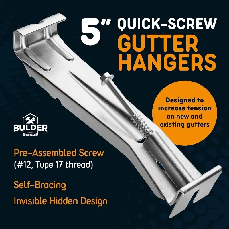 Quick Screw Gutter Hangers 5 Inch- 500 Pack - 5 Inch Gutter Clips with Bonus 6 Inch Drill Bit - Hidden Bracket Clips