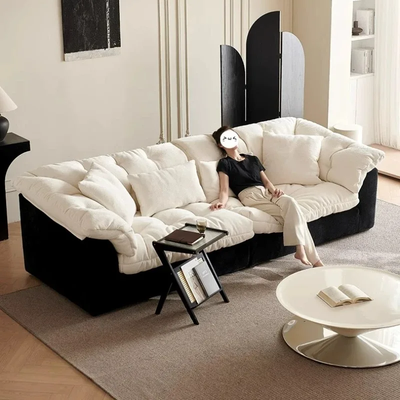 Vintage Lazy Camellia Chenille Fabric Sofa Removable Washable Cream Style Small Living Room Apartment Down Filled Furniture