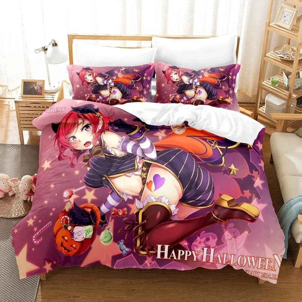 Anime Kawaii impreso en 3D Girs Love Live! Juego de cama individual, doble, tamaño Queen y King, juegos de funda nórdica para dormitorio de niños y adultos