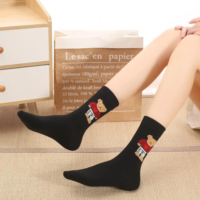 Cartoon Women's Cotton Socks Bear Lovely Animal Pattern Girl Breathable Sock Cotton Female Princess Sock High Quality Calcetines
