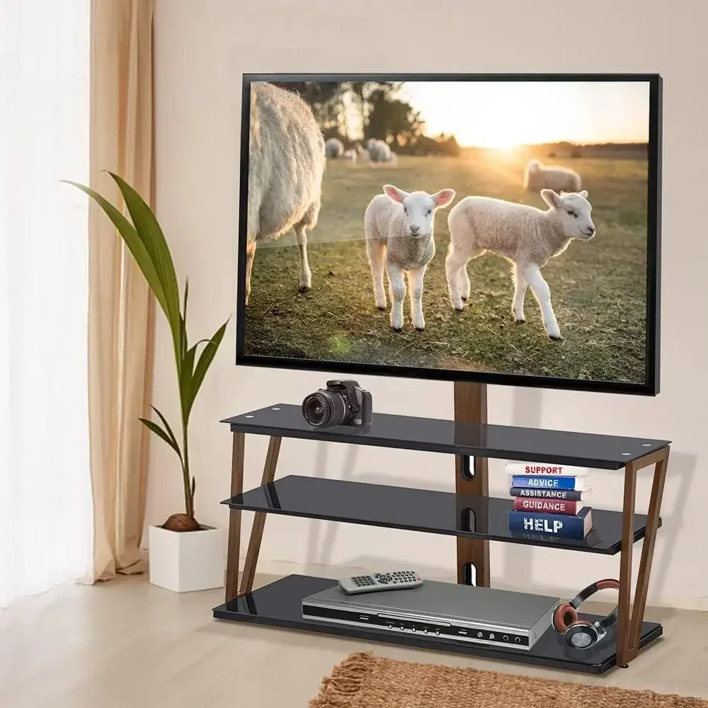 3-Tier Tempered Glass TV Stand for 32-65 Inch TVs with Cable Management and Storage