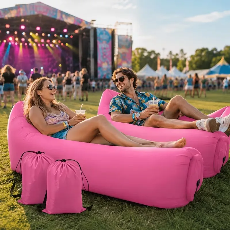2pcs Outdoor Inflatable Sofa Recliner Air Sofa Cool Furniture with 1pc Storage Bag Portable Water-Resistant Couch for Garden