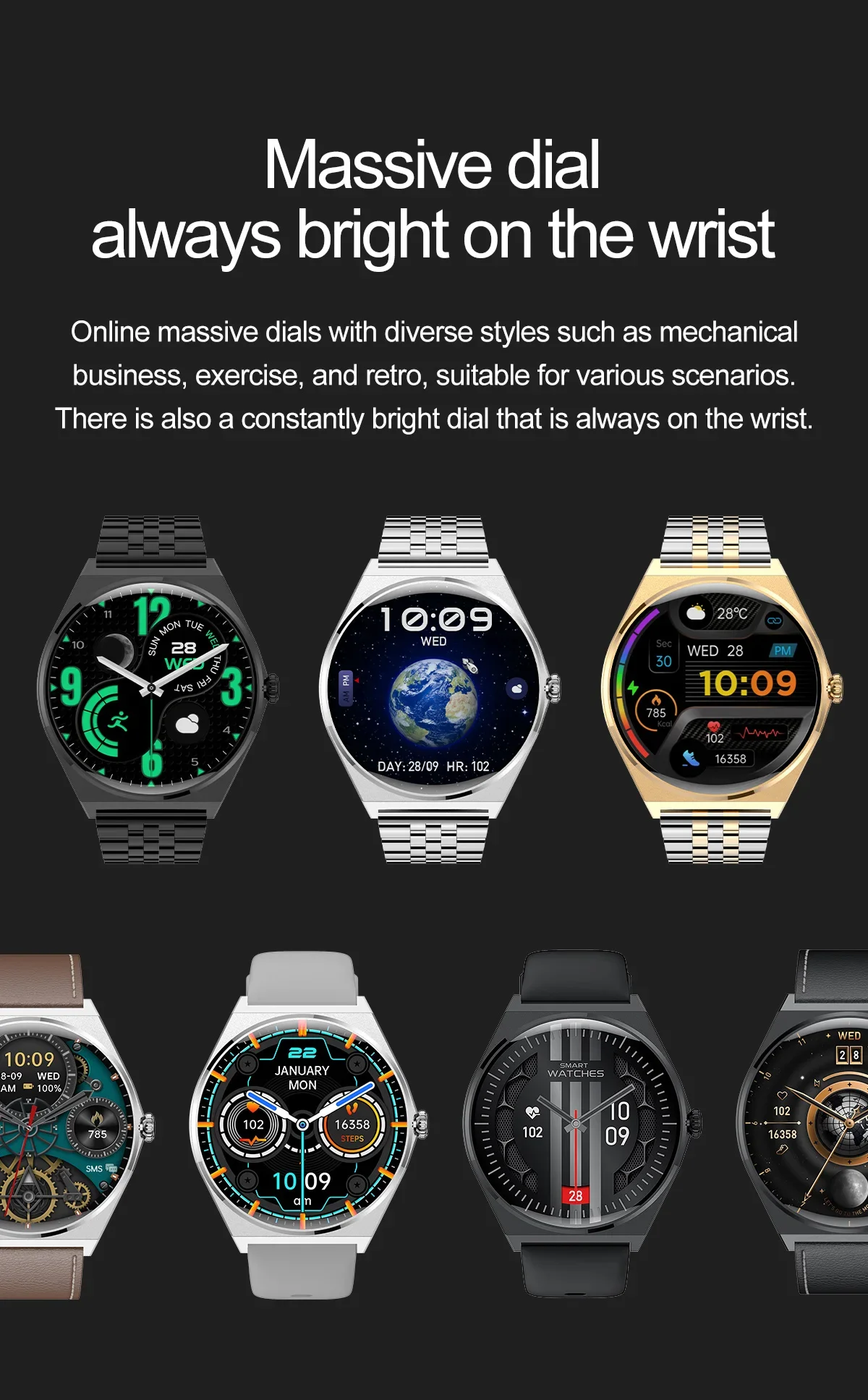 Gaines MT56 Smart Watch Slim Design Amoled Screen Bluetooth Calling Voice Assistant Health Monitoring Men Women Sports Smartwatc