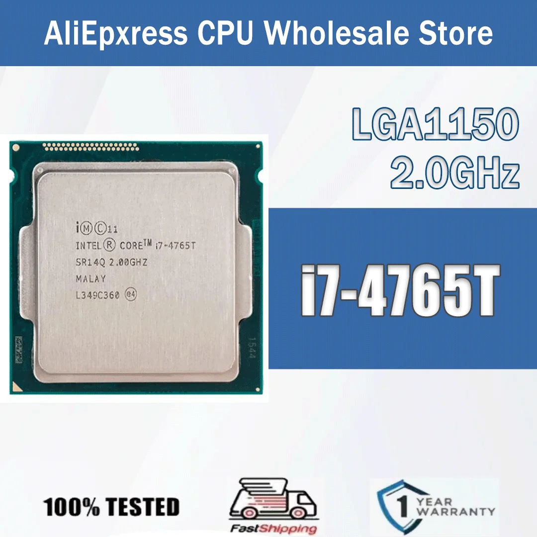 מעבד מחשב Intel Core i7-4765T במהירות של 2.0 ג'יגההרץ עם ארבע ליבות ושמונה תהליכים, 8 מגהבייט זיכרון מטמון וצריכת חשמל של 35W, חבילת שרת LGA 1150
