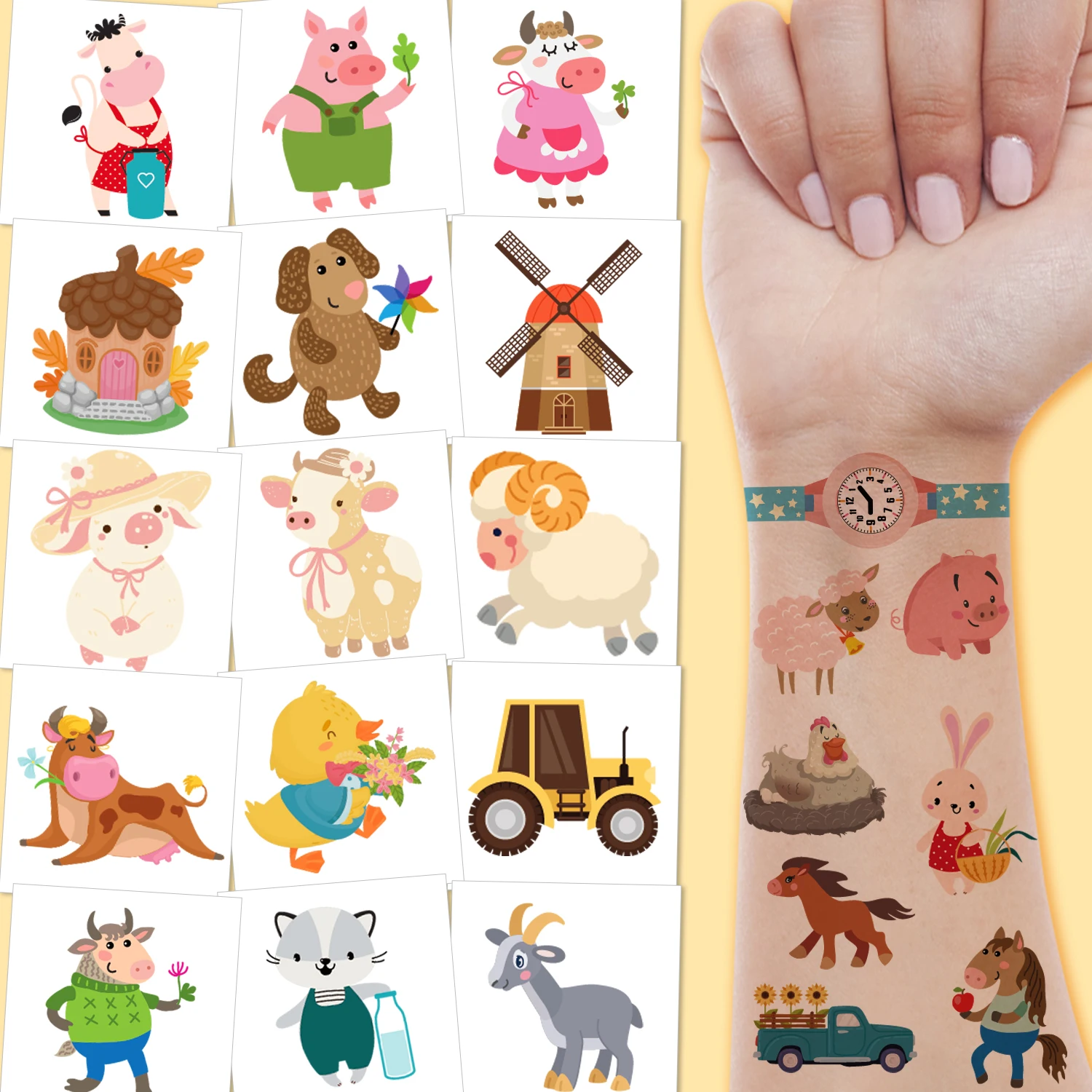 Farm Animal Temporary Tattoos, Super Cute Farm-themed Birthday Party Favors, Supplies, Decorations,10 sheets
