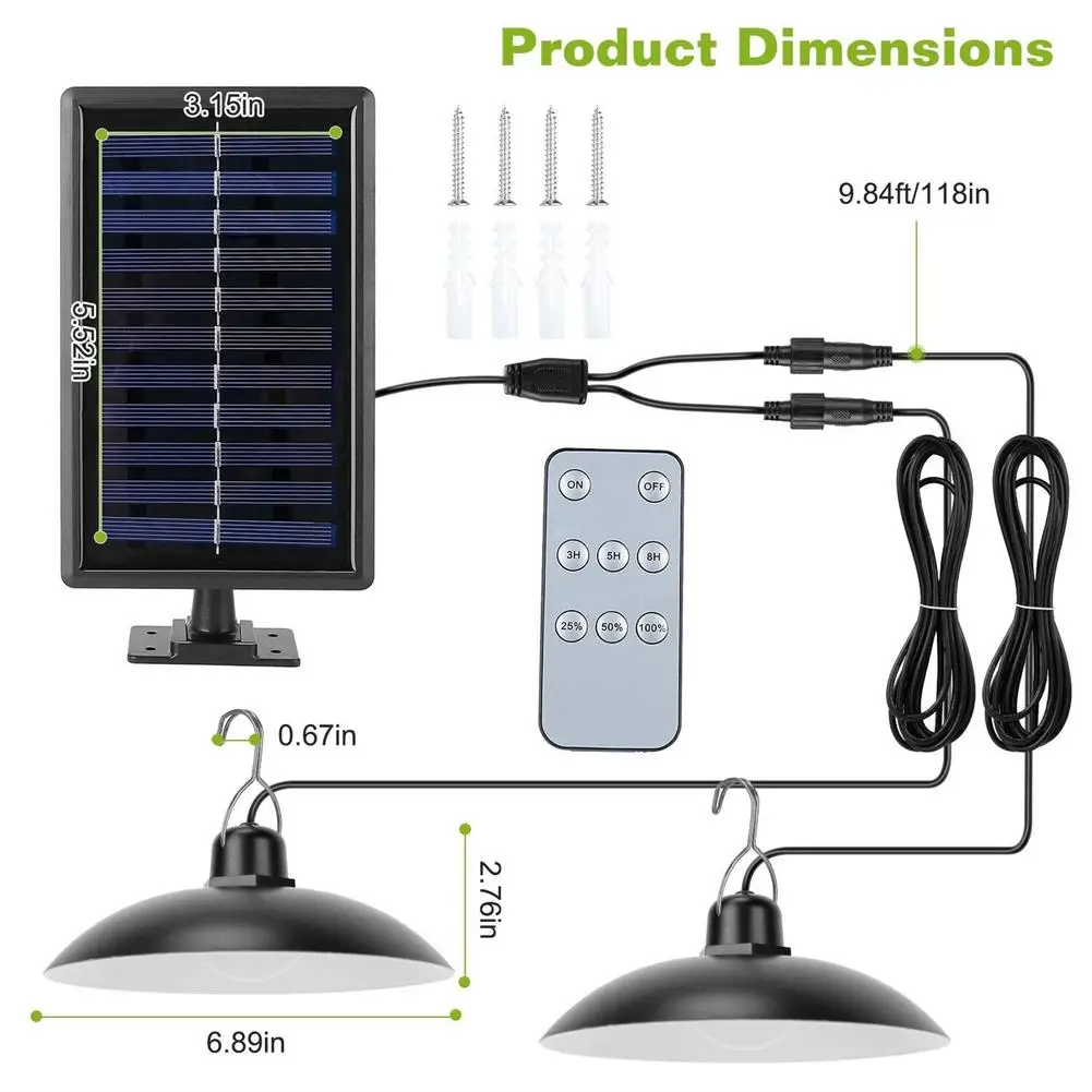 Solarna lampa wisząca z podwójną głowicą lampa zasilana energią słoneczną z zdalnie sterowana wodoodporna żyrandolem lampa ścienna na energię słoneczną na zewnątrz