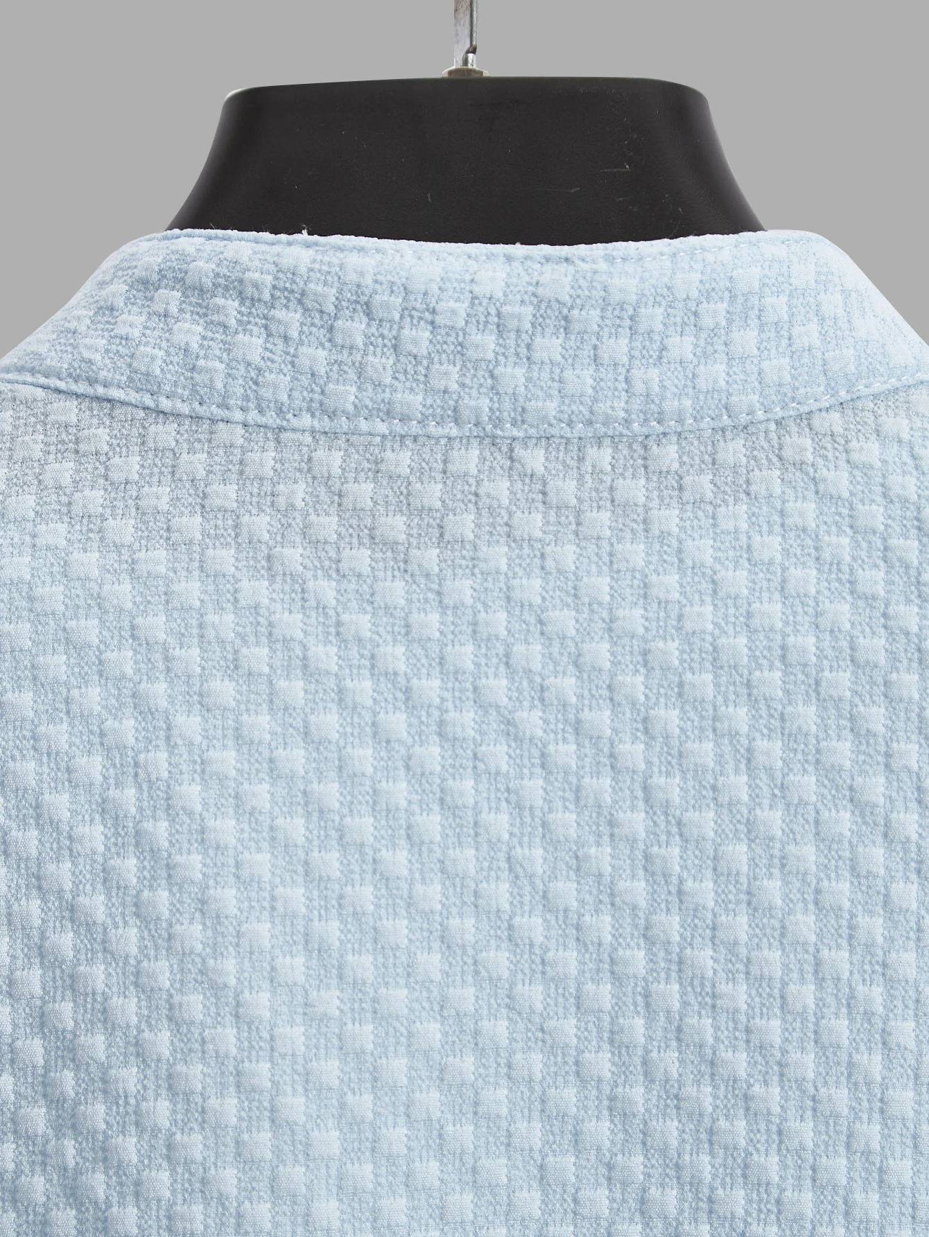 قميص ملمس بياقة قائمة للرجال ، قمصان بأكمام قصيرة ، أزرار لأسفل ، كلاسيكي ، كاجوال ، بلون واحد ، قمم فاخرة ، ملابس صيفية #4