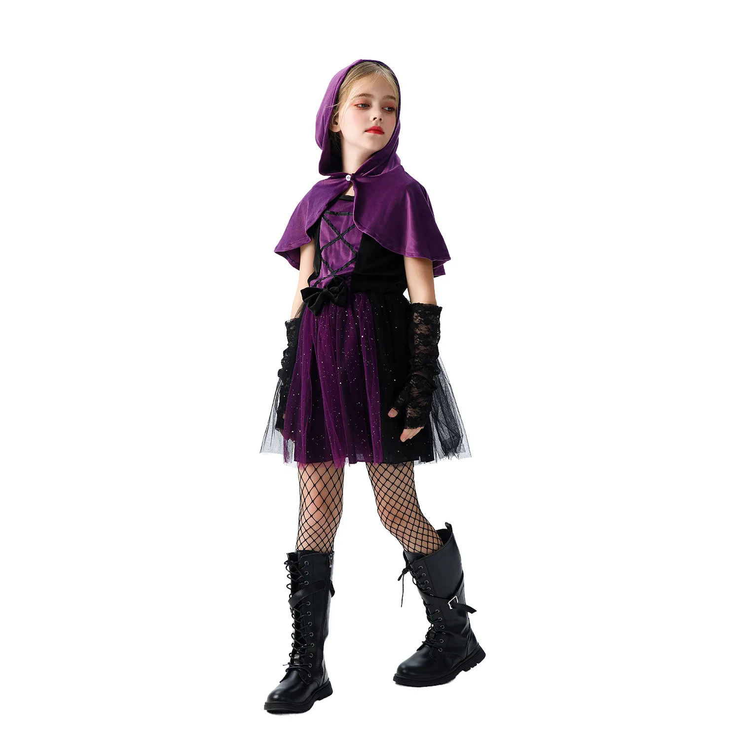 Purple Witch Costume Dress Robe for Girls  Children's Performance Halloween Outfit Polyester Fiber 100% Stage Costume