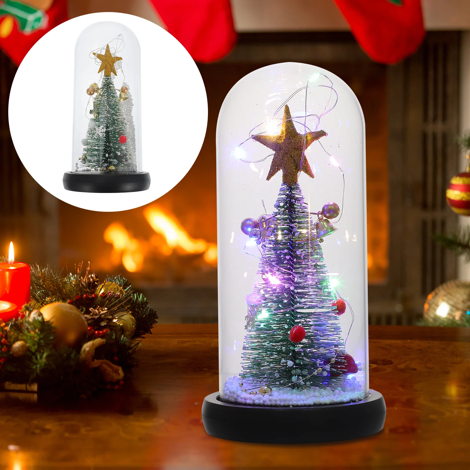 1 قطعة زخرفة شجرة عيد الميلاد المغطاة بالزجاج مادة ممتازة تصميم نجمة لامعة ديكور سطح الطاولة الدافئ الاحتفالي