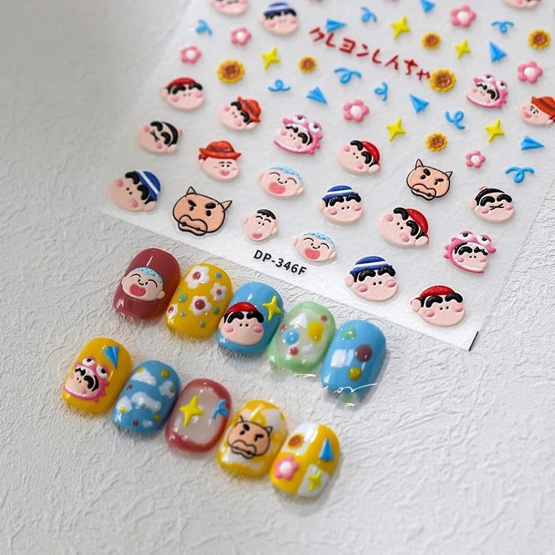 2Pcs Bandai Kawaii Anime Crayon Shin-Chan Water Resistance Nail Sticker Cute Sweet Cartoon Diy Stickers Lovely Gifts for Girls