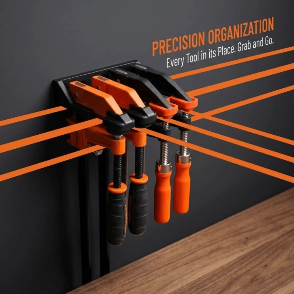 Can Store 4 Heavy-Duty F-Clamps Heavy-Duty F-Clamps Rack Sturdy Structure Utility Shelves Wall-Mounted Tool Rack Easy To Install