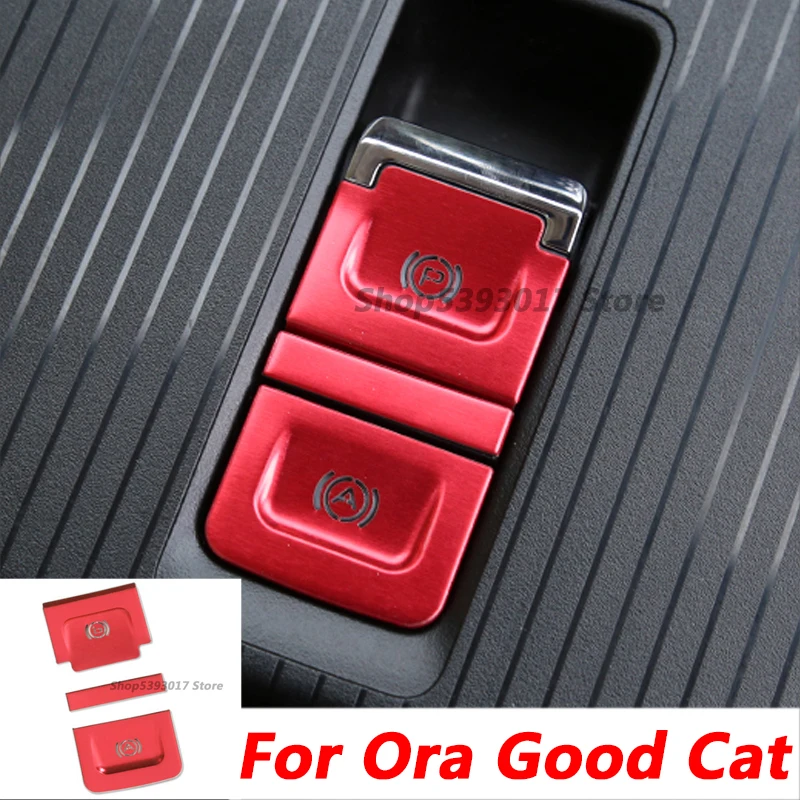 

For Ora Good Cat 2021 2022 Car Aluminum Alloy Electronic Handbrake Button Stickers Sequins Interior Decoration Patch Accessories