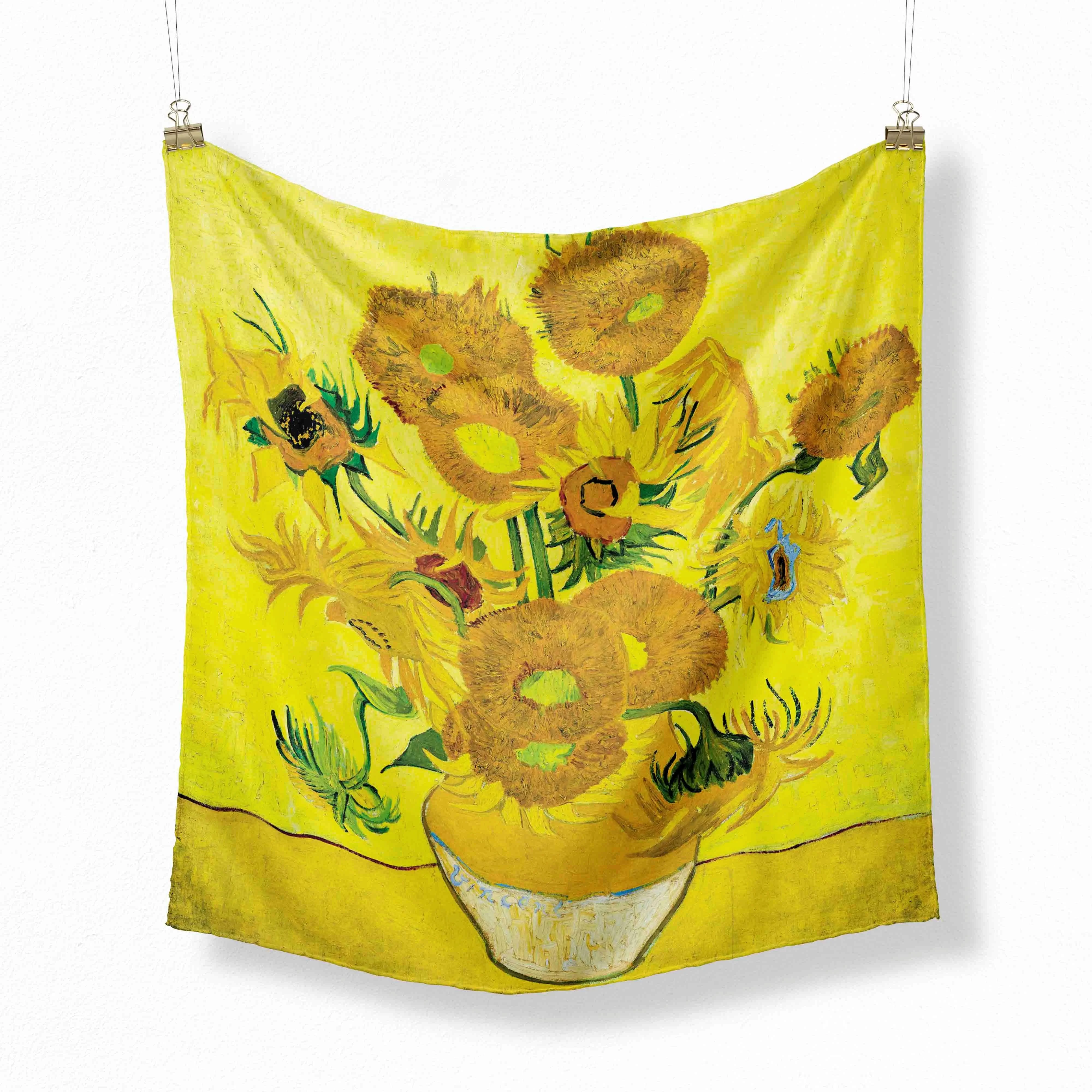 

70CM Luxury Silk Shawl Scarf for Women Satin Van Gogh Hijab Fashion Wraps Neckerchief Female Hair Bands Ribbon Headband Bandana