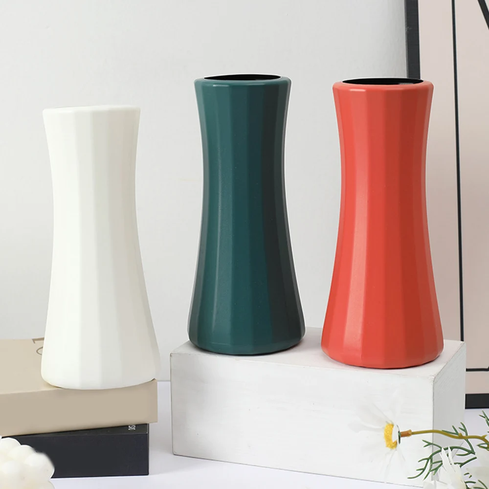 Modern Creative Imitation Ceramic Vase Simple Solid Table Indoor Decoration Vases Nordic Vertical Stripes Plastic Flower Pot