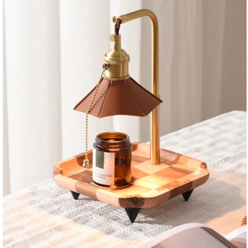 Solid Wood Retro Candlestick Lamp Home Flameless Wax Melting Lamp Tea House Tavern Ornament Versatile Scene Table Light