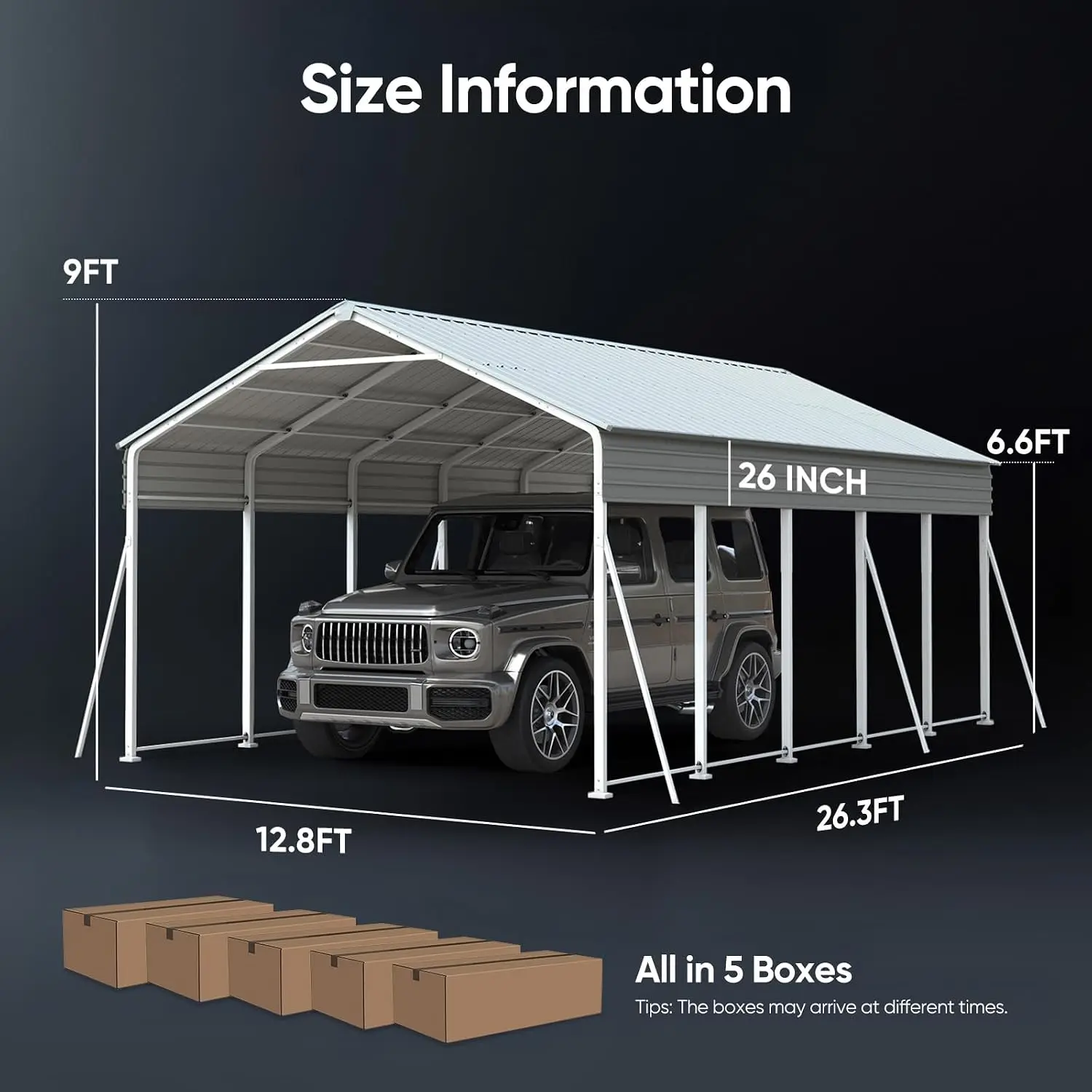 13x26 FT Heavy Duty Metal Carport, Reinforced Steel Shelter, Customized