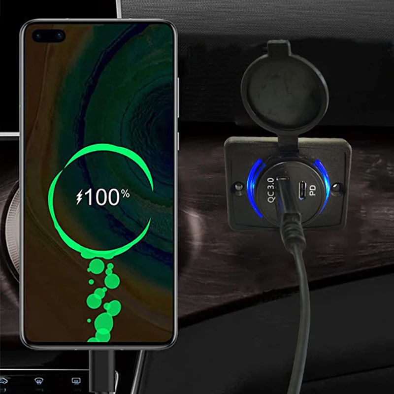 B21PD QC + PD/ B21 A + C 3.1A شاحن سيارة المزدوج USB محول شكل دائري مقاوم للماء Soacket محول الطاقة التبديل لسيارة شاحنة قارب