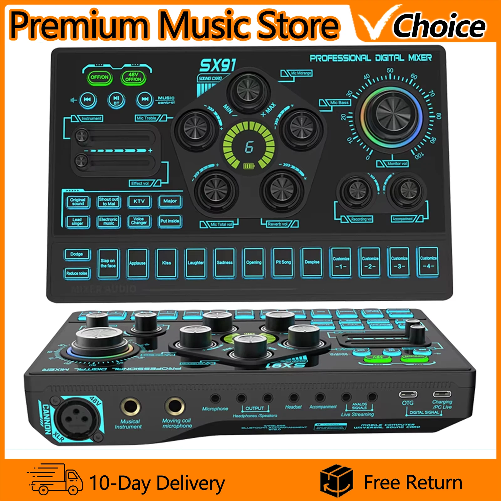 IRIN SX91 48V Audio Mixer with Voice changer,Podcast Mixer,Sound Card for Phone Gaming Karaoke Studio Live Streaming Podcast