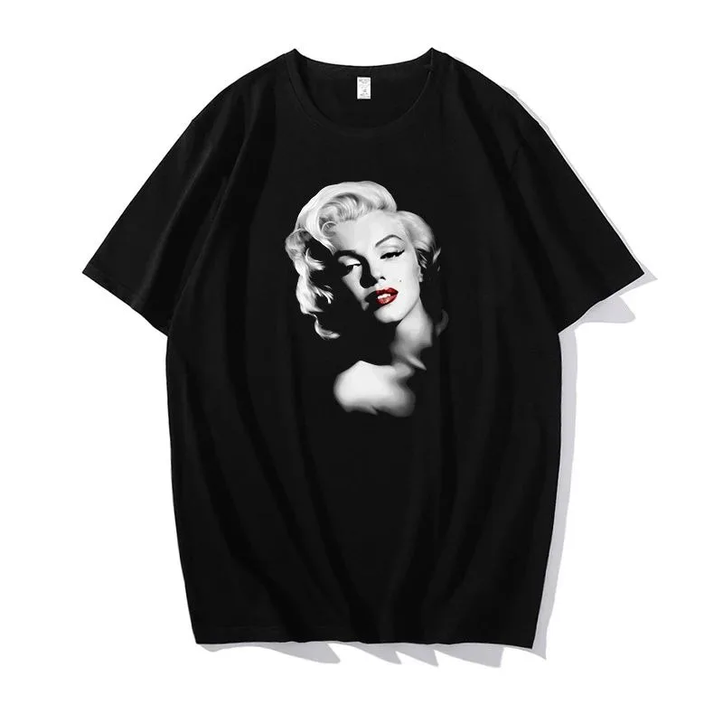 New Fashion Marilyn Monroe T-Shirt Arrival Cotton O-Neck Summer Short Sleeve Casual Women\'s T-Shirt Black Signature Harajuku