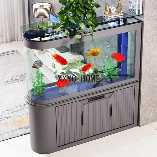 

Light Luxury New Fish Tank Living Room Large Household Subareas Screens U-Shaped Hot Bending Glass Bottom Filter Aquarium