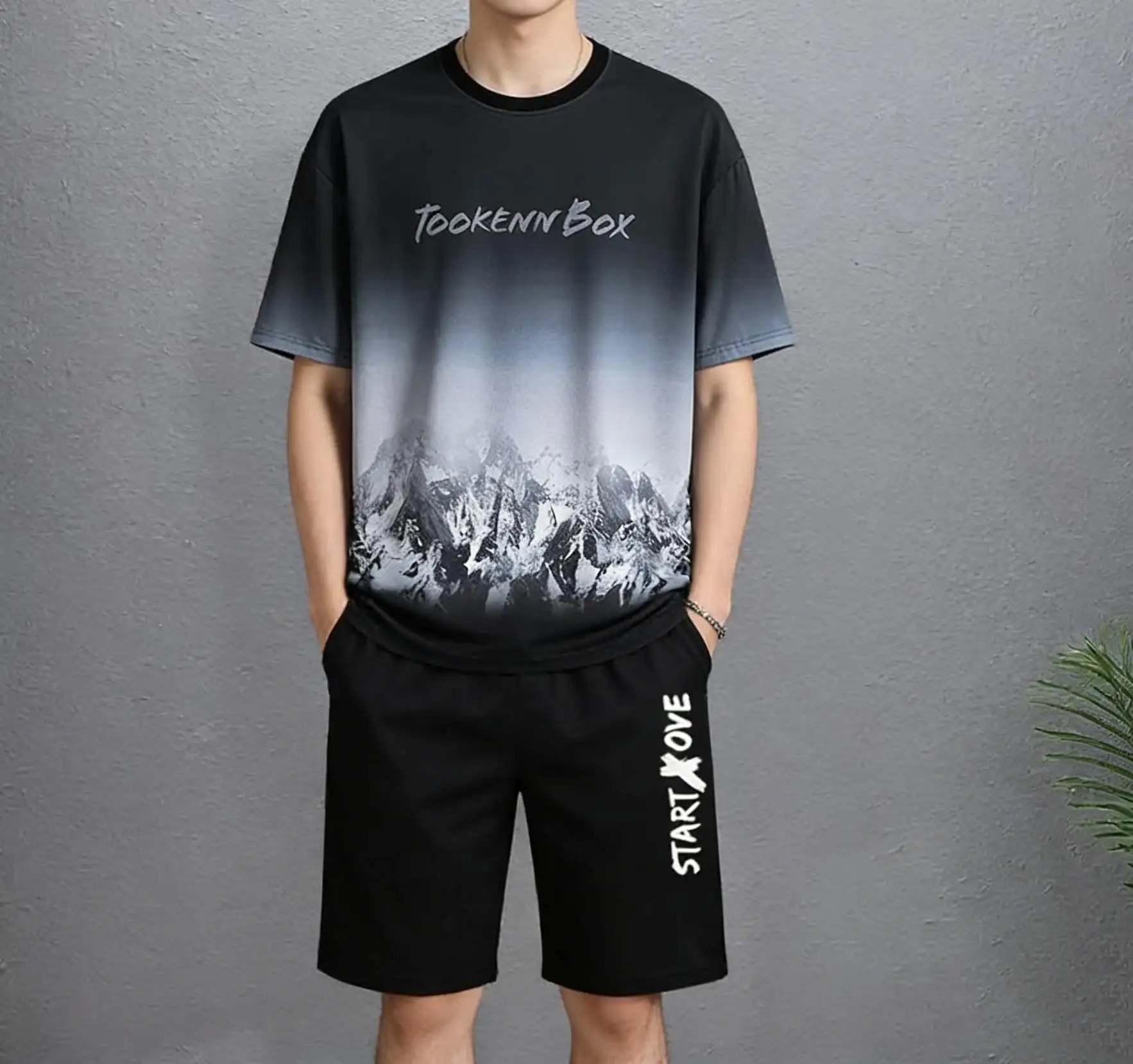 Men's Sets 2025 Summer Fashion T Shirts Casual Polyester Gradient Shorts Set Men's Sporty Two-piece Outfit Basketball Tracksuits - Image 3