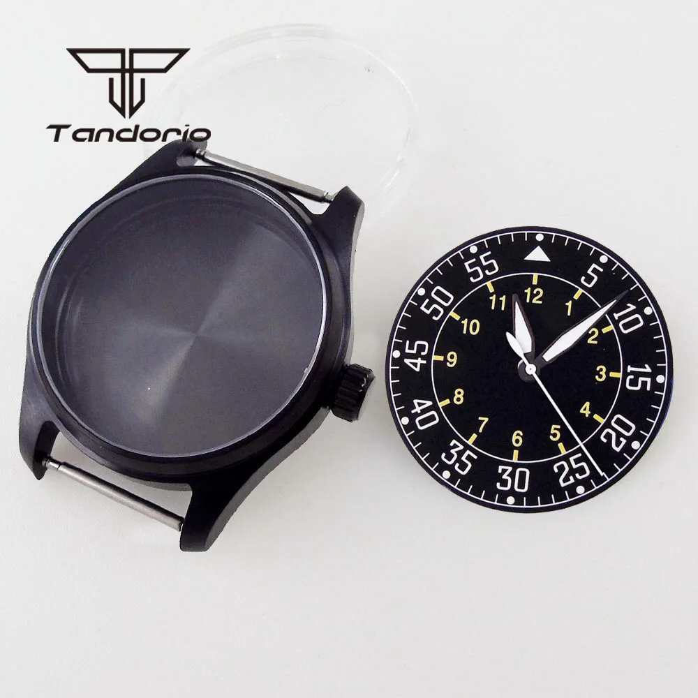 Schwarz pvd edelstahl 20bar 39mm pilot uhrengehäuse saphirglas zifferblatt zeiger set fit nh34 nh35 nh36 eta2824 pt5000 werk